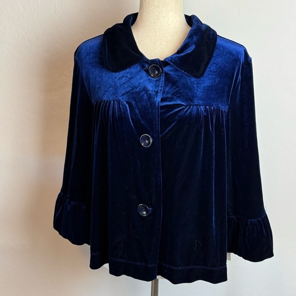 Vintage Velvet navy blue Jacket size XL evening wedding guest party event - Picture 1 of 12